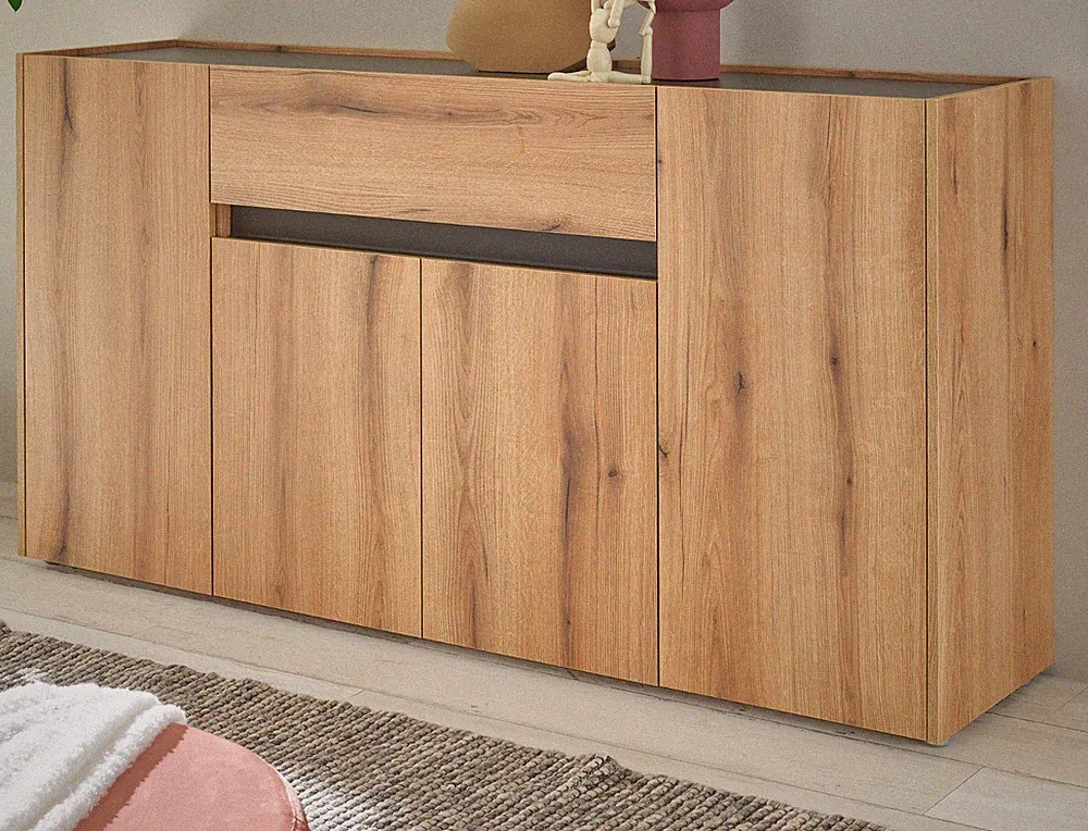 Sideboard Kommode Eiche Grau Anrichte 4-türig Schubkasten 6 Fächer 170 cm Center