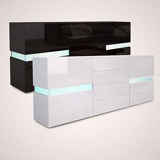 Sideboard Kommode Flow in Weiß oder Schwarz Hochglanz 177 cm - Ambient Light