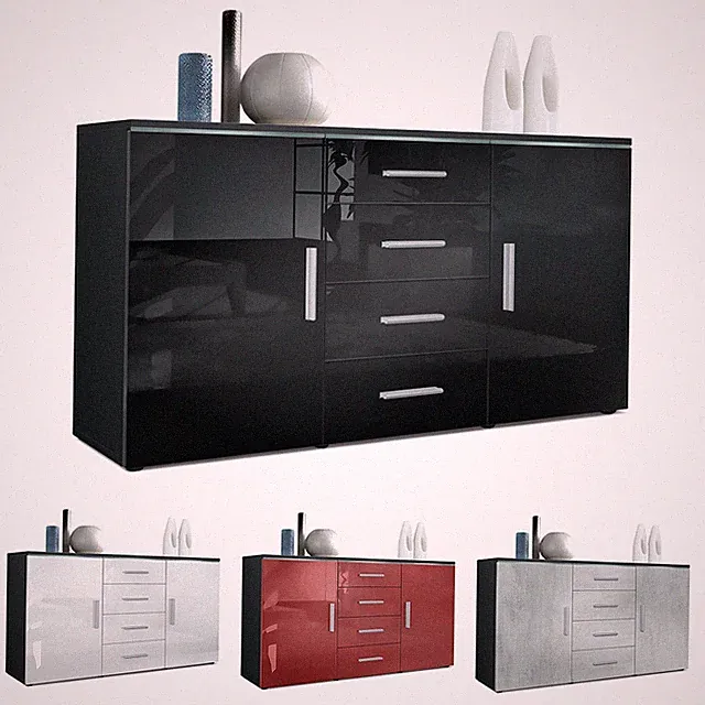 Sideboard Kommode Highboard Anrichte Faro V1 Schwarz matt - Hochglanz