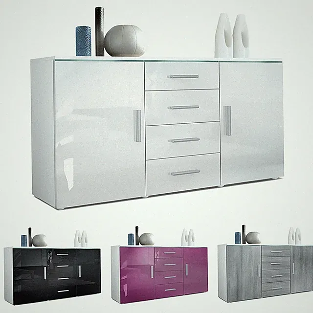 Sideboard Kommode Highboard Anrichte Faro V1 Weiß matt - Hochglanz