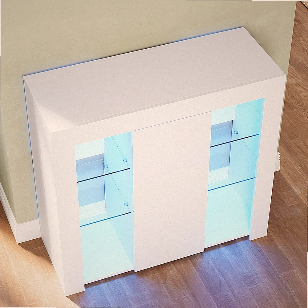 Sideboard Kommode Highboard mit LED Anrichte Modern Schrank Weiß Hochglanz 90cm