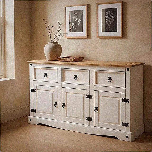Sideboard Kommode Highboard Möbel Kiefer massiv weiß Buffetschrank