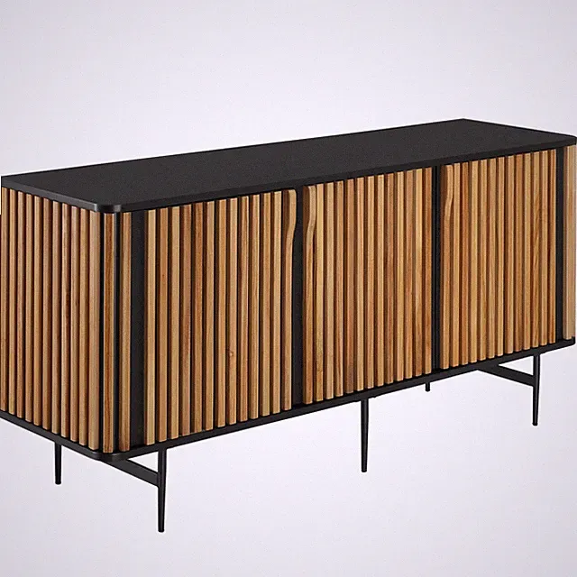 Sideboard Kommode Holzregal Wohnzimmerschrank Holzkorpus Lamellenoptik 3 Fächer