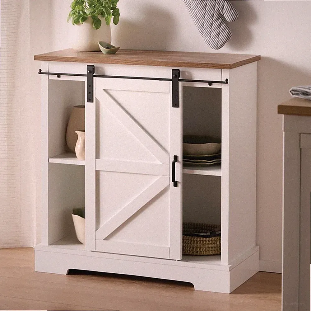 Sideboard Kommode "Landhaus" MDF weiß / Furnier braun 80x35x81 cm, Küche