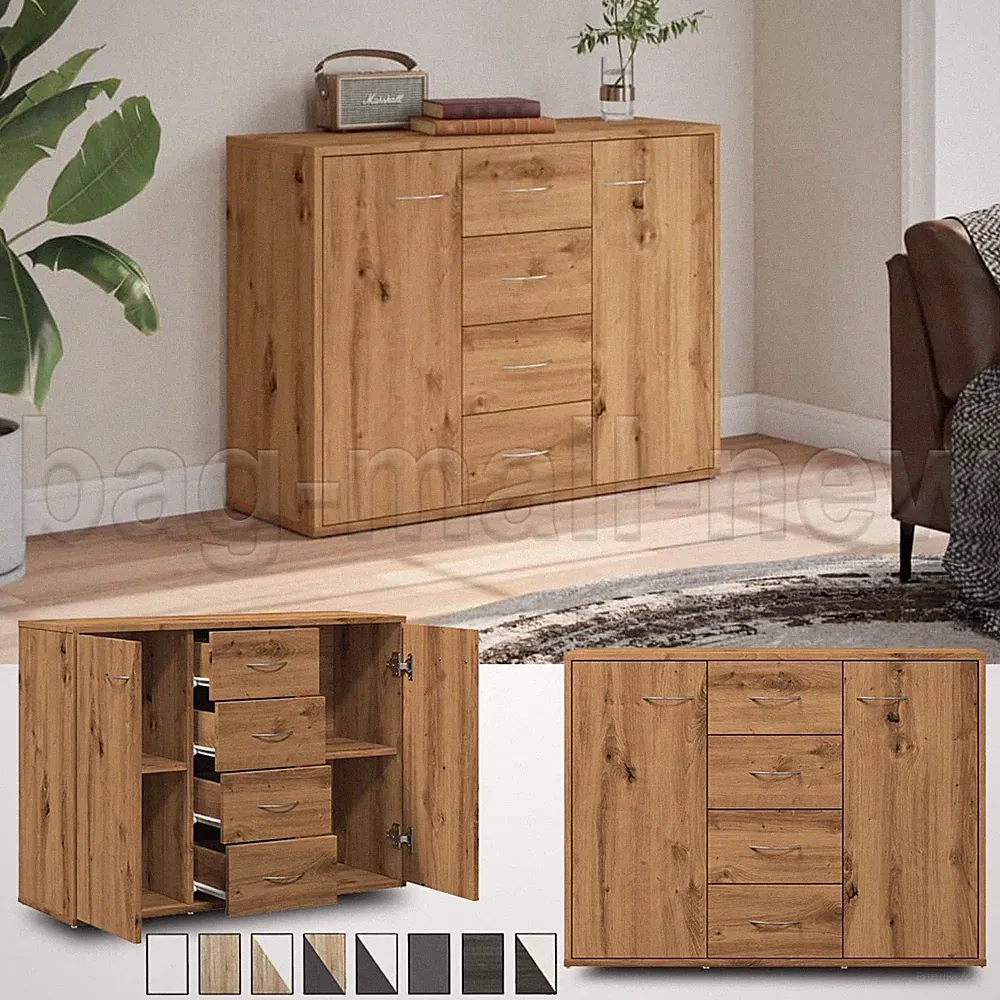 Sideboard Kommode mit 4 Schubladen 2 Türen Beistellschrank Anrichte 80x30x64cm