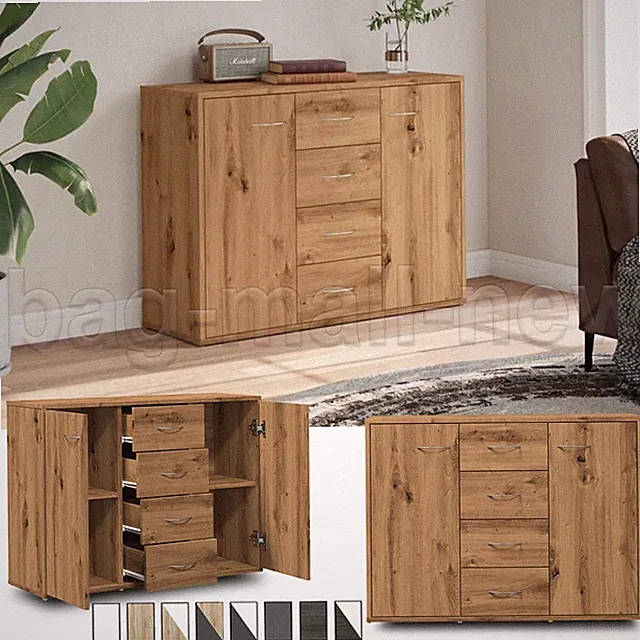 Sideboard Kommode mit 4 Schubladen 2 Türen Beistellschrank Anrichte 80x30x64cm