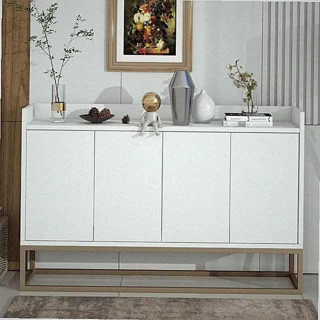 Sideboard Kommode mit 4 Türen,Metallbeinen Buffetschrank mit Verstellbares Regal