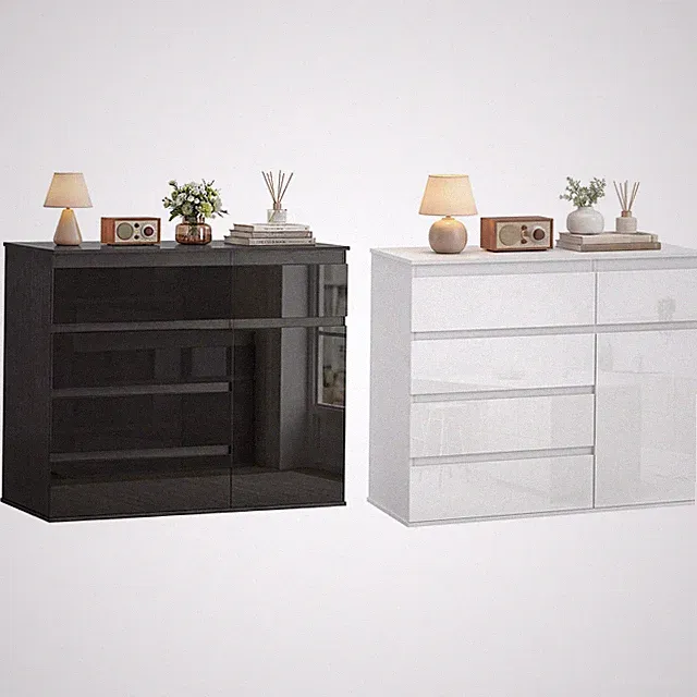 Sideboard, Kommode mit 5 Schubladen, verstellbarem Regal, Soft-Close-Tür