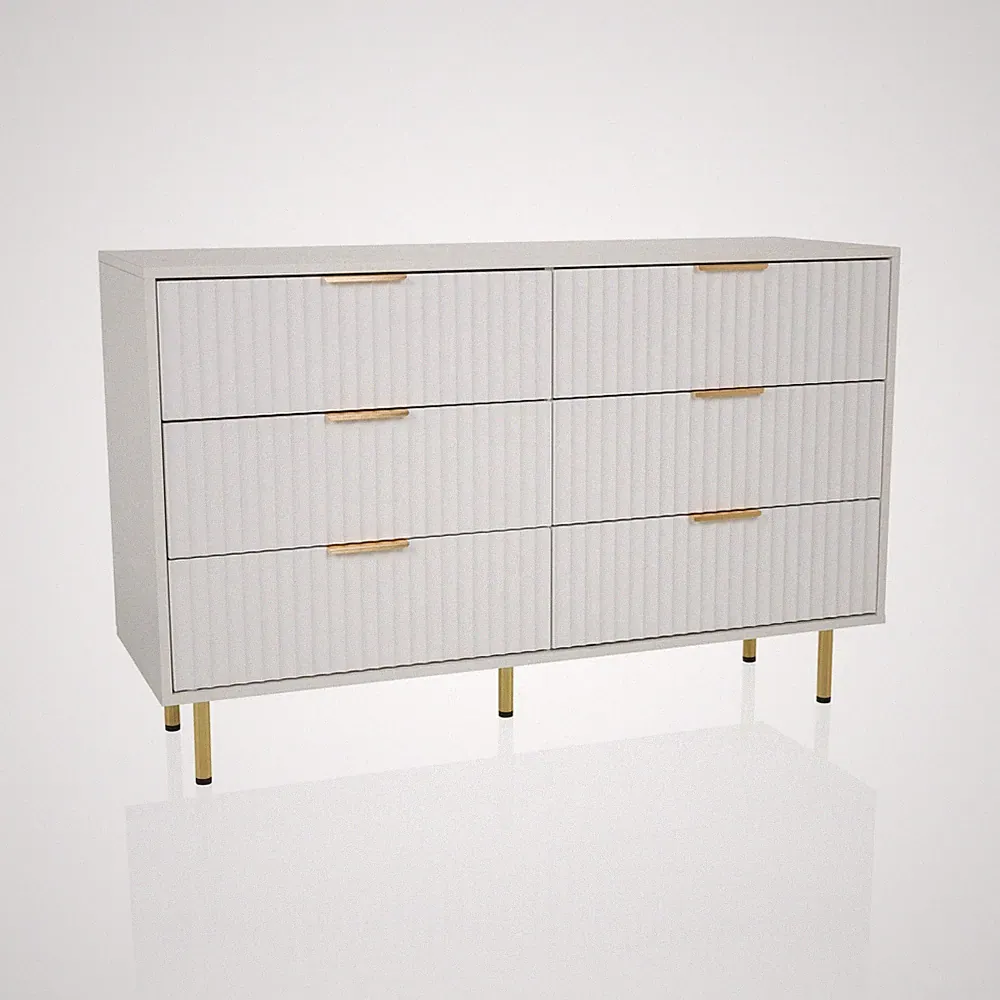Sideboard Kommode mit 6 Schubladen in Weiß Gold, Anrichte 120 cm breit, modern