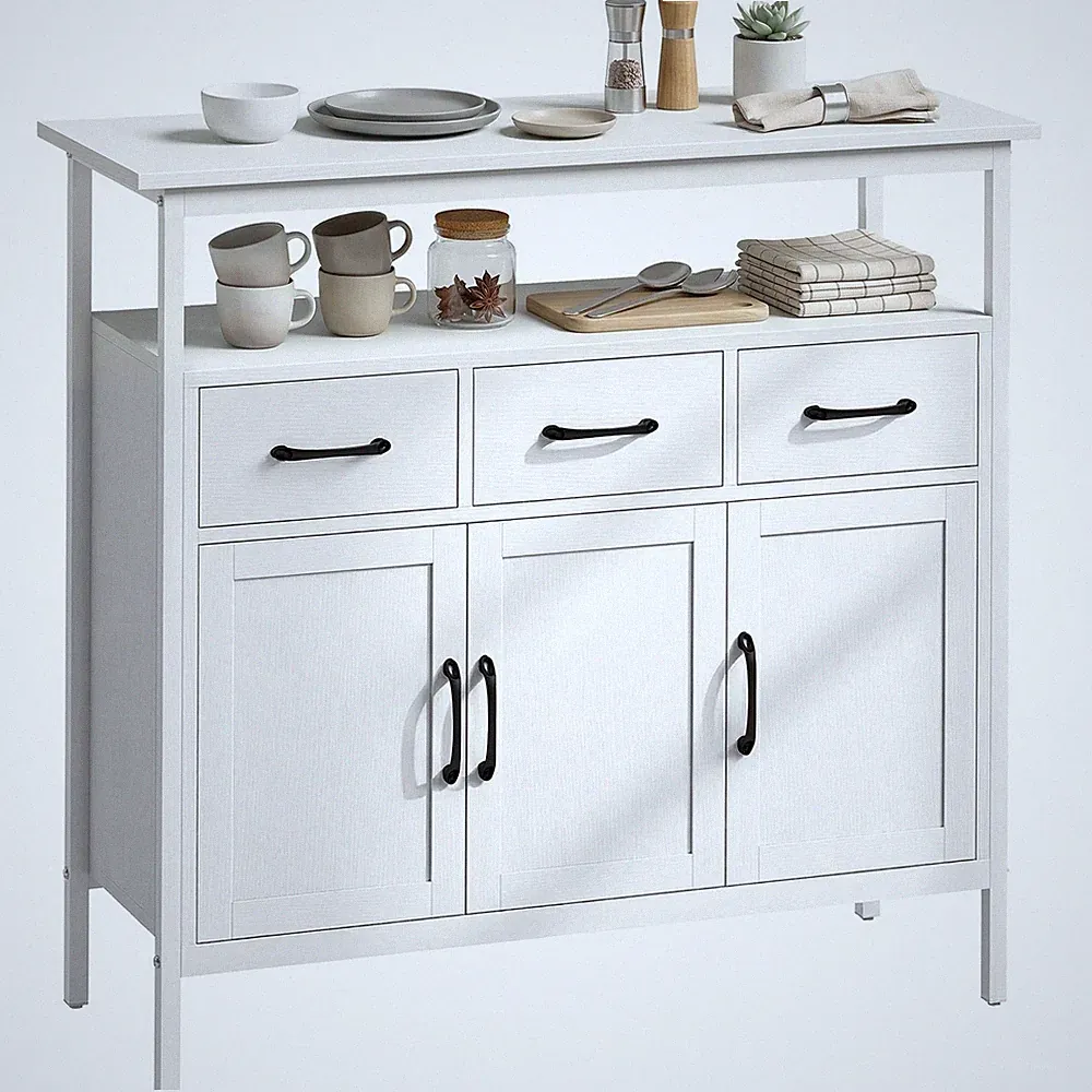 Sideboard Kommode mit Schubladen 3 Türen und offenem Regal Weiß