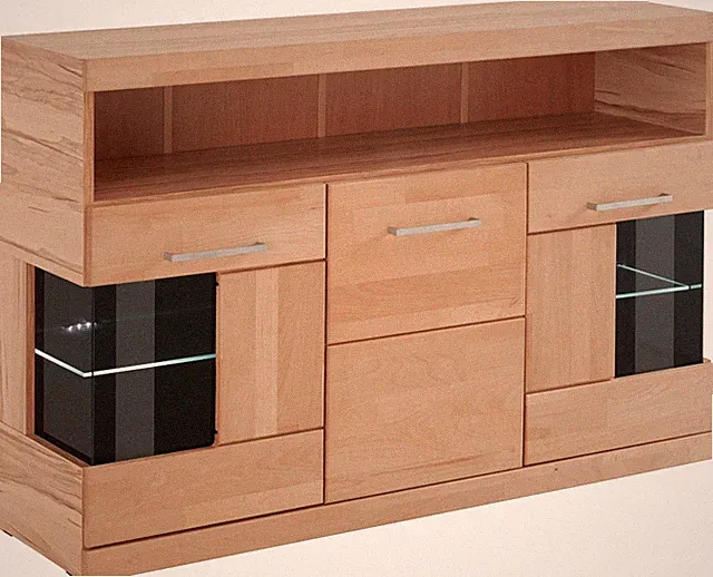 Sideboard Kommode Ribe Kernbuche Teilmassiv B.130cm Glaseinsatz HOME AFFAIRE