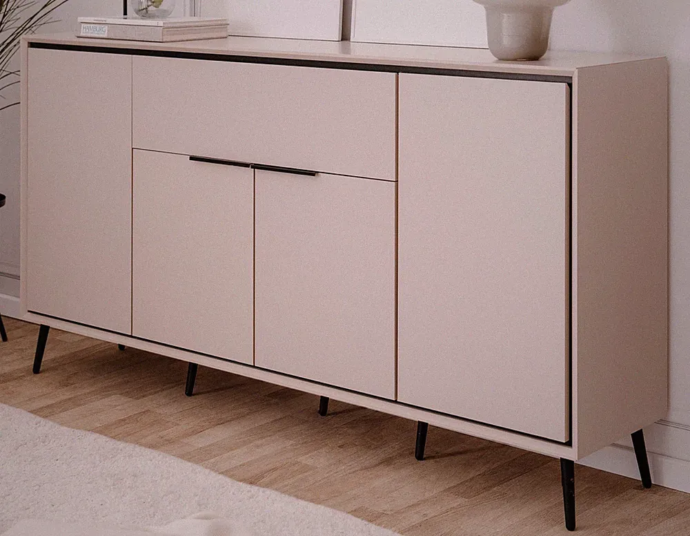 Sideboard Kommode Sand Schwarz Anrichte 175 cm 10 Fächer Soft-Close Brebbia