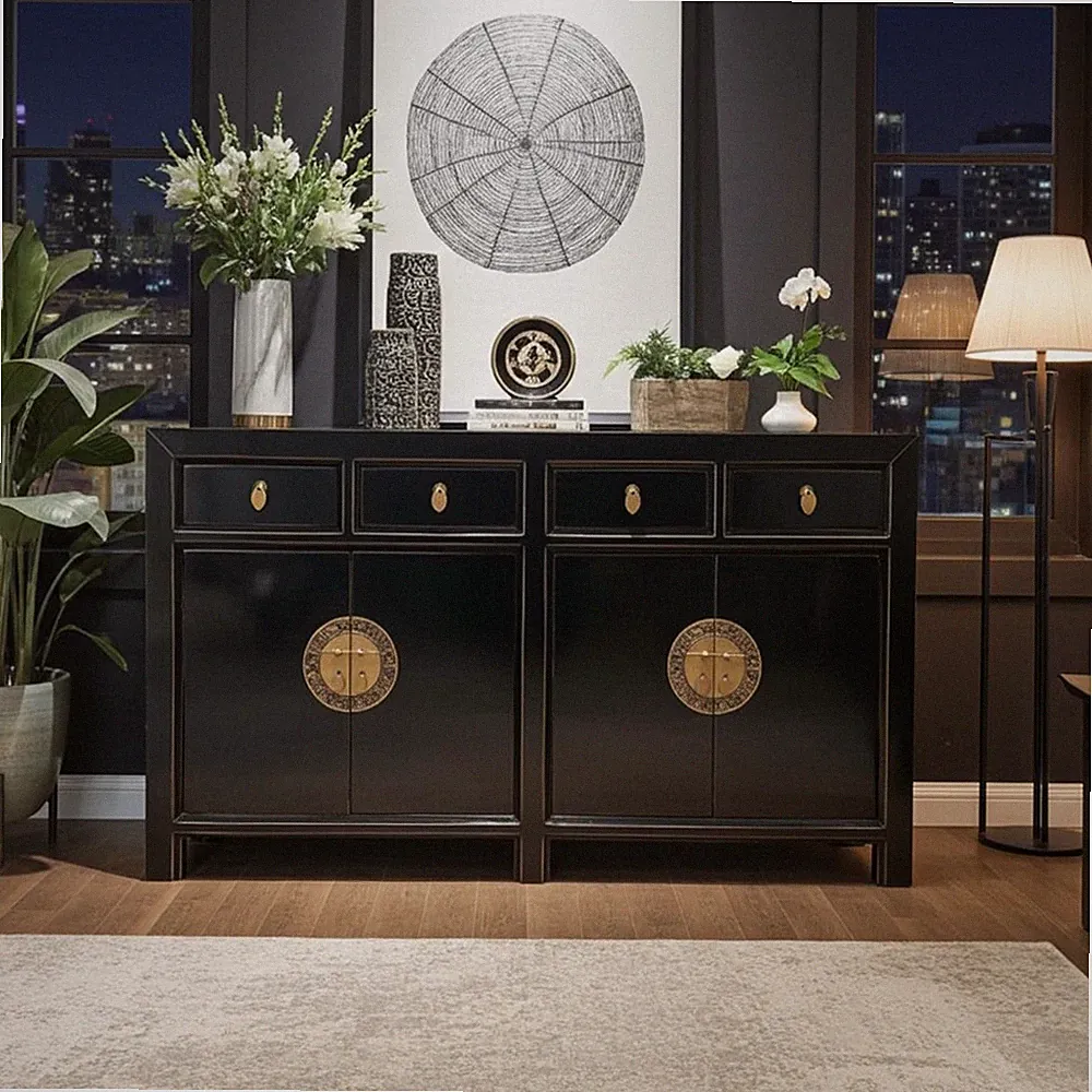 Sideboard Kommode Schrank Möbel chinesisch asiatisch orientalisch schwarz vintag