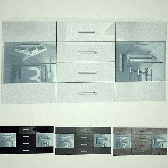 Sideboard Kommode Vitrine Küchenschrank Bari V3 Anthrazit - Hochglanz &