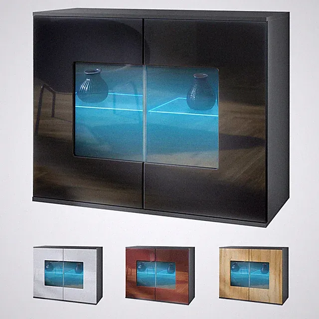 Sideboard Kommode Vitrine Küchenschrank Grömitz V3 Anthrazit - Glanz & Naturtöne