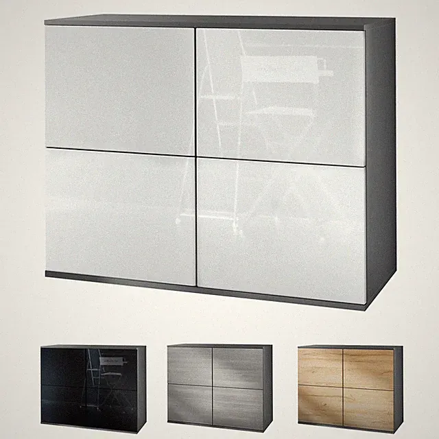 Sideboard Kommode Vitrine Küchenschrank Rova V2 Weiß - Hochglanz & Naturtöne