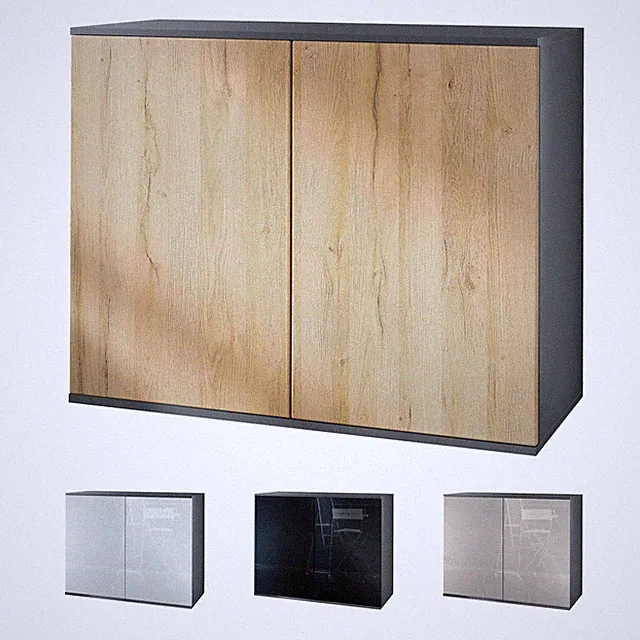 Sideboard Kommode Vitrine Küchenschrank Skadu V3 Anthrazit - Glanz & Naturtöne