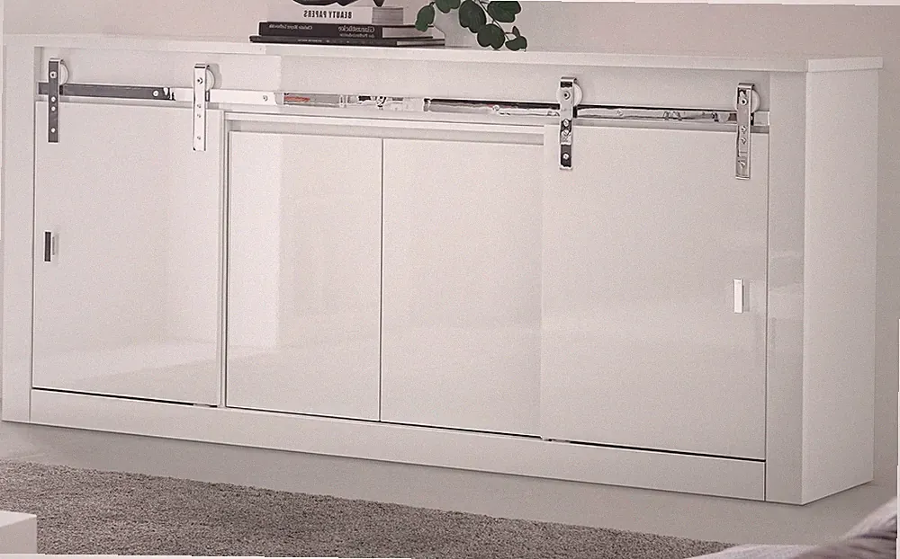 Sideboard Kommode Weiß Hochglanz Chrom Anrichte 200 cm mit Schiebetüren Miami
