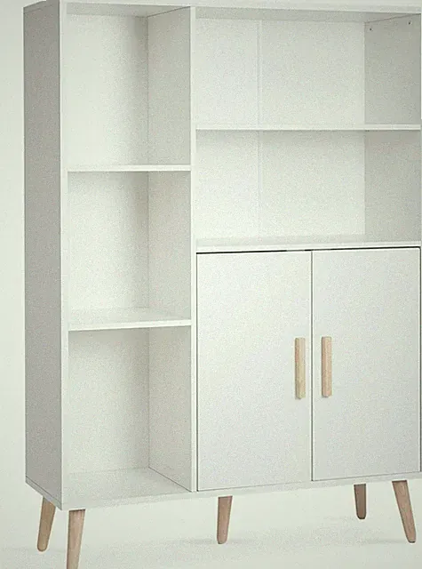 Sideboard Kommode Weiß Holz 2 Türen 5 Fächer Verstellbare Regalebene 85x30x120cm
