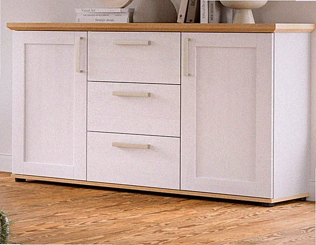 Sideboard Kommode weiß Landhaus Lärche Eiche Artisan Anrichte 130 cm Mirano