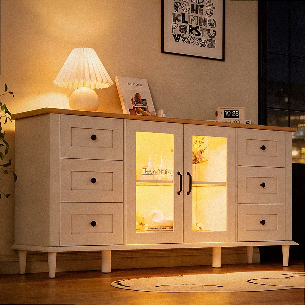 Sideboard Kommode Wohnzimmerschrank mit 2 Acryl Türen LED Beleuchtung 150*75 cm