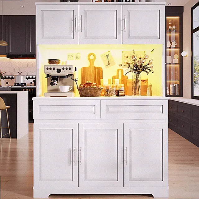 Sideboard Küchenschrank Hochschrank Buffetschrank mit LED Beleuchtung 108*180cm