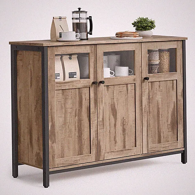 Sideboard, Küchenschrank, Kamelbraun-tintenschwarz LSCDE099K02