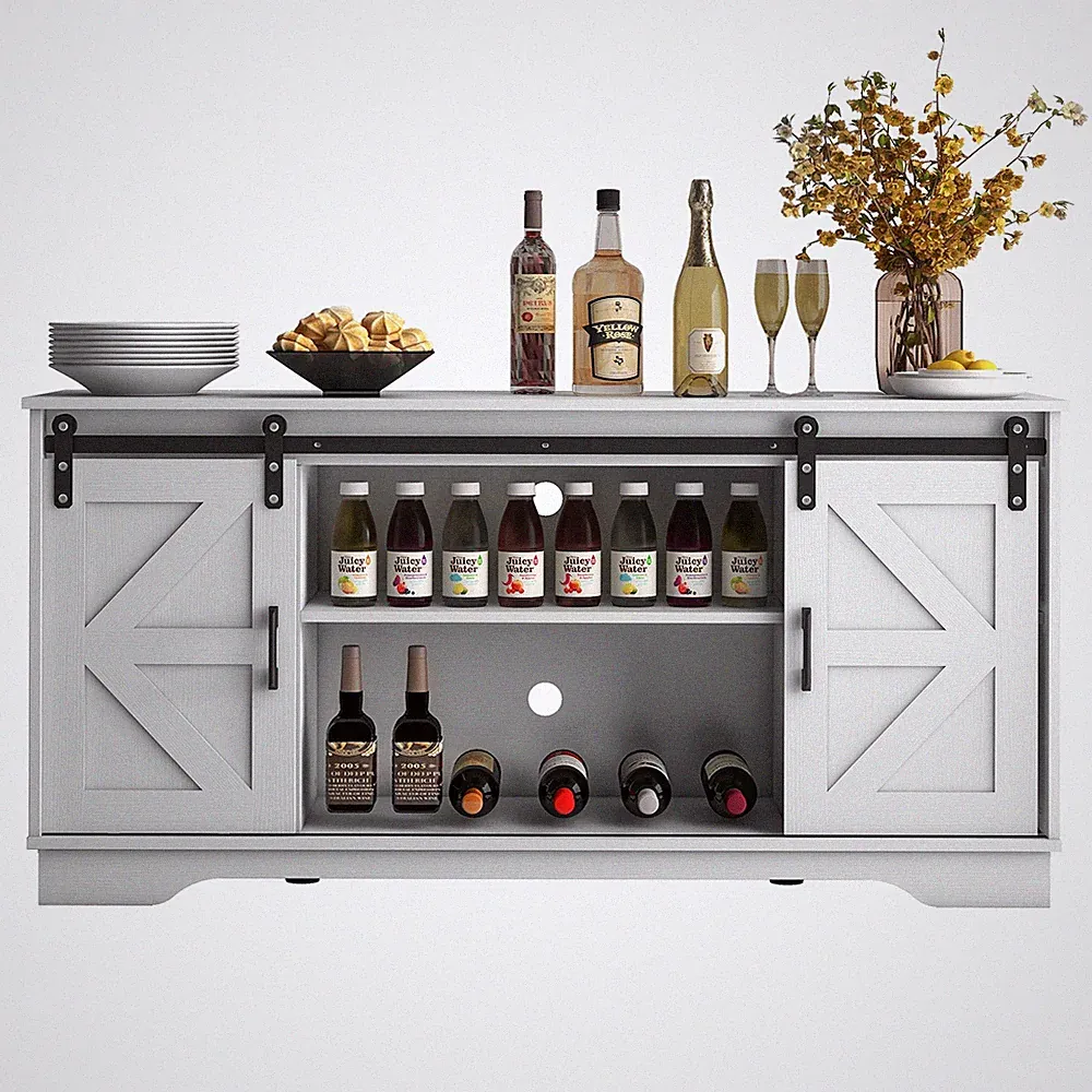 Sideboard, Küchenschrank mit 2 Schiebetüren und Verstellbarem Regal, Aufbewahrun