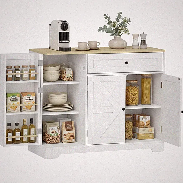 Sideboard Küchenschrank mit Schublade, 3 Türen, Verstellbare Ablagen