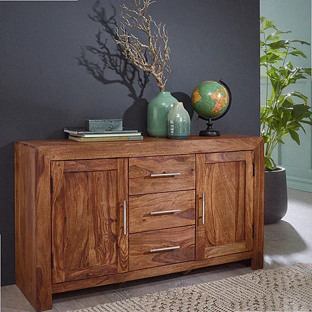 Sideboard Massivholz Sheesham 120cm Kommode Anrichte Palisander Türen + Schübe