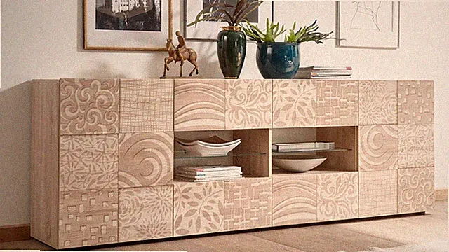 Sideboard Miros 8 Anrichte Kommode 241 cm Eiche Sonoma Dekor Front mit Siebdruck