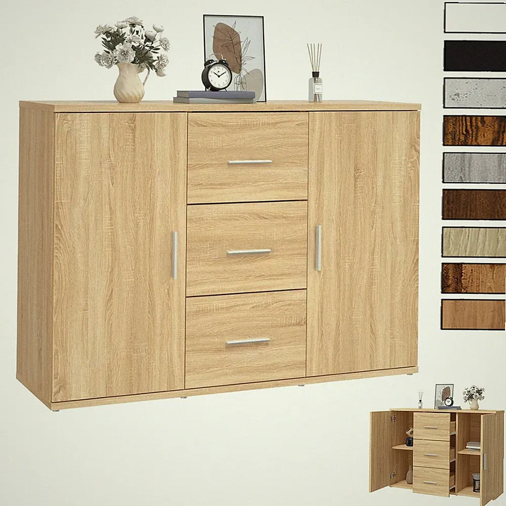 Sideboard mit 2 Türen 3 Schubladen Kommode Beistellschrank Anrichte 91x29,5x65cm