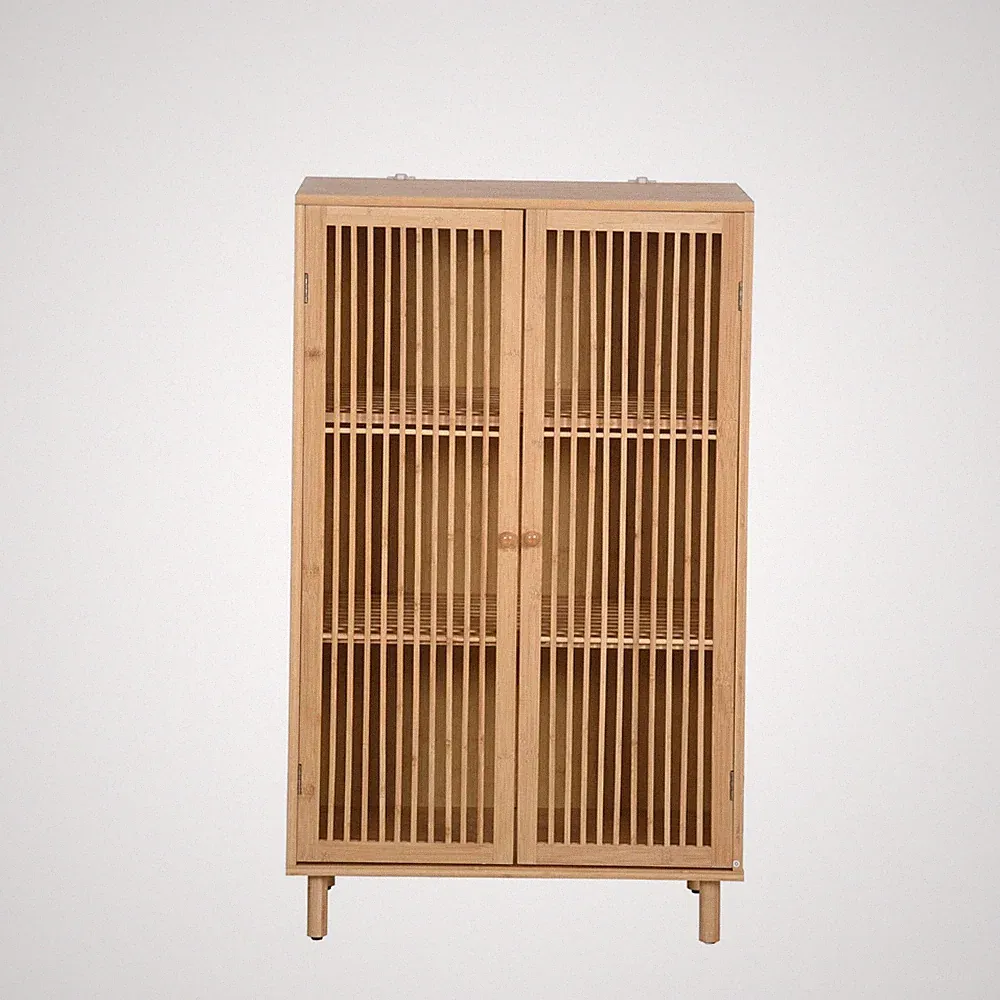 Sideboard mit 2 Türen Kommode aus Bambus 3 Ablageflächen Aufbewahrungsschrank