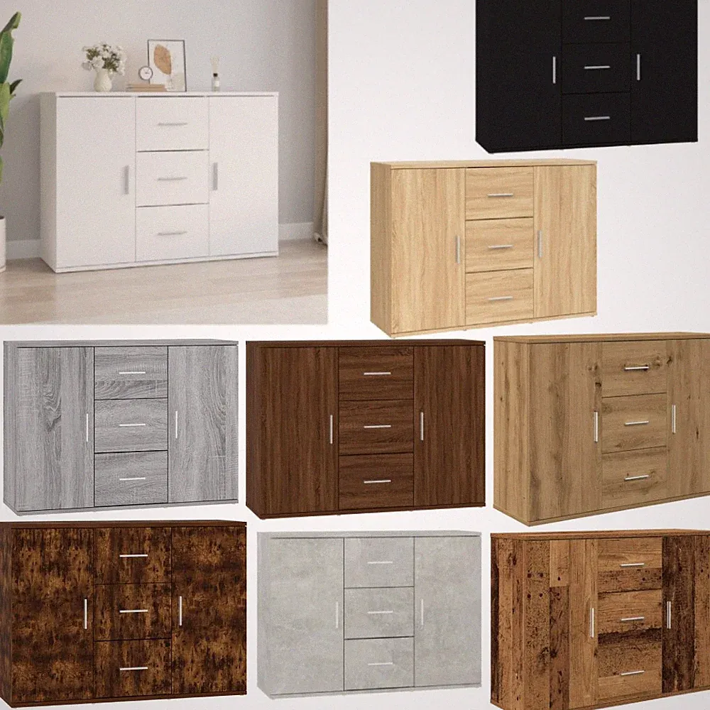 Sideboard Mit 3 Schubladen 2 Türen 91x29,5x65 cm Holzwerkstoff Kommode Anrichte