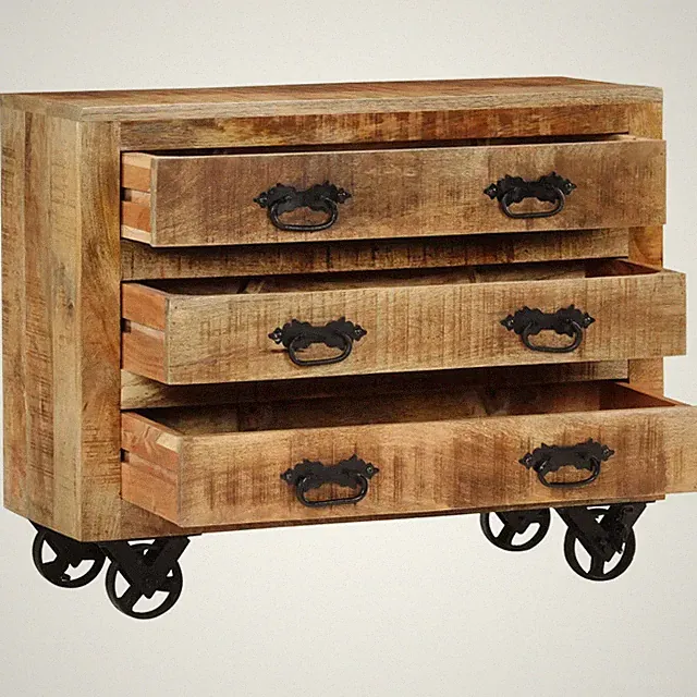 Sideboard mit 3 Schubladen 80x30x65 cm Massives Raues Mangoholz