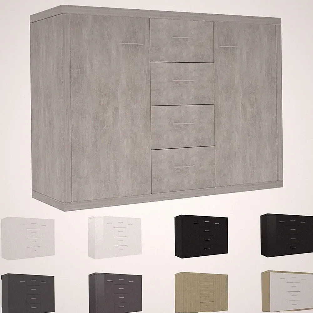 Sideboard mit 4 Schubladen 2 Türen Kommode Anrichte Mehrzweckschran 88x30x65cm