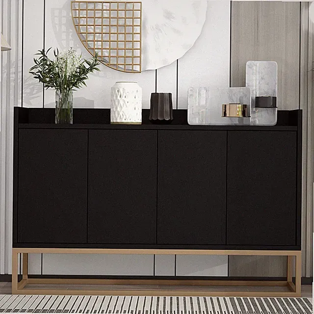 Sideboard mit 4 Türen Kommode Aufbewahrung BuffetSchrank mit Verstellbares Regal