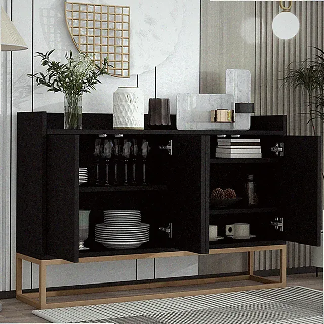 Sideboard mit 4 Türen Kommode Buffetschrank mit Verstellbares Regal für Küche