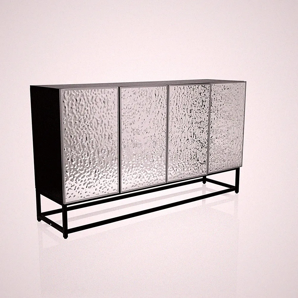 Sideboard mit Türen in Silber, Design Kommode für Wohnzimmer Flur, Metallgestell
