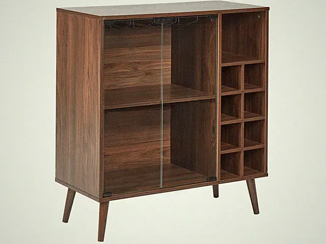 Sideboard mit Weinregal Glas Türen dunkler Holzfarbton Glasvitrine Tullamore