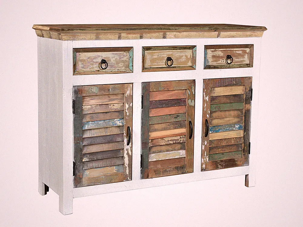 Sideboard Perth 3türig weiß Holz rustikal bunt Anrichte Kommode Wohnmöbel Neu