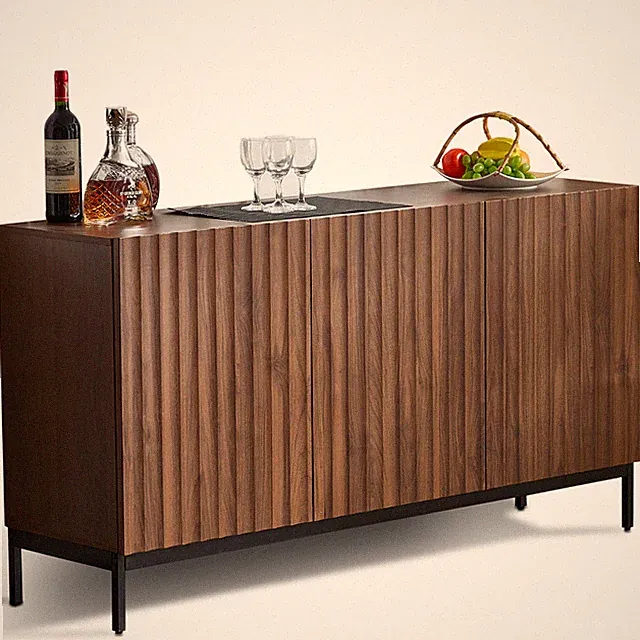 Sideboard Retro Vielseitige Kommode Anti-Kipp Griffloses Sideboard mit 3 Türen