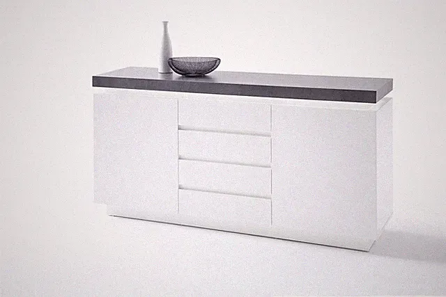 Sideboard Schrank matt weiß MDF Tür Schublade Grifffräsung Beton optik 150 cm
