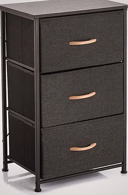 Sideboard Schrank mit 3 Stoff Schubladen Schwarz Kommode 45×30×73cm- Mesa Living