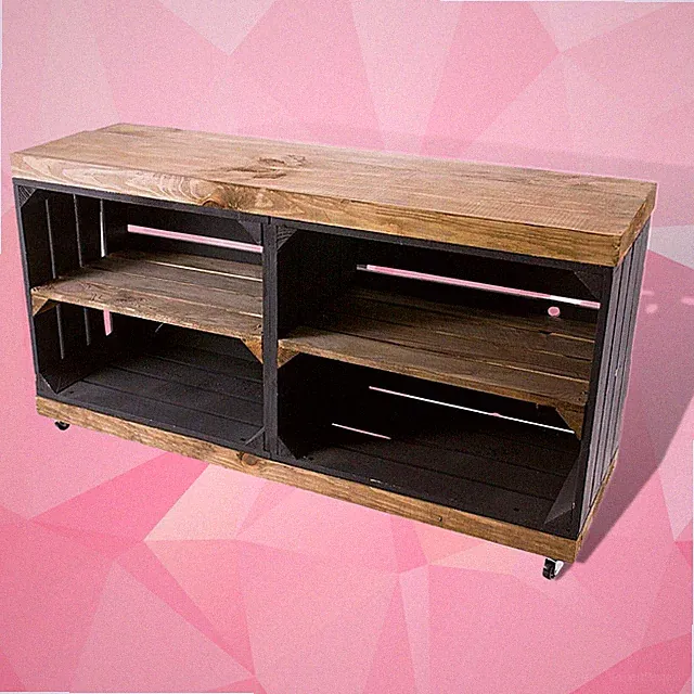 Sideboard schwarz auf Rollen aus Holz, 4 Fächer / NEU / 100x30x50cm / TV Bank