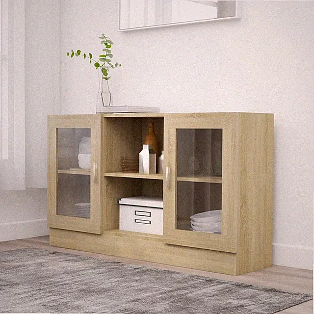 Sideboard Spanplatte + MDF/Glas Kommode Beistellschrank Anrichte Lagerschrank
