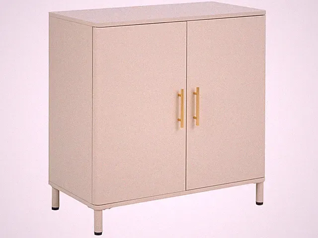 Sideboard Stahl beige mit 2 Türen goldene Griffe minimalistisch 80 cm hoch