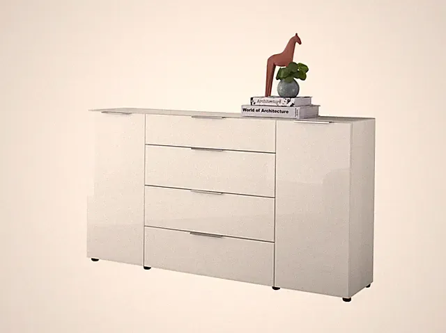 Sideboard TREND 4 weiß, Front und Oberboden aus Glas, Metallgriffe, 180cm breit