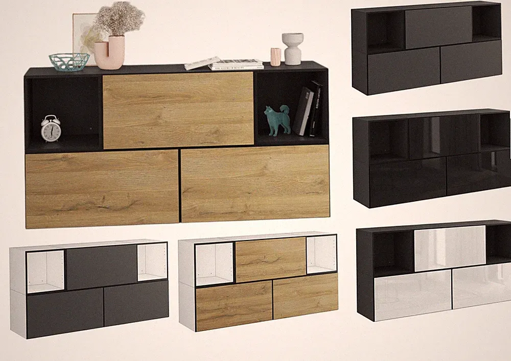 Sideboard VARIANTO 2 Schrank Set 5 tlg., 152 cm, Kommode, 3 Schränke mit Klappen