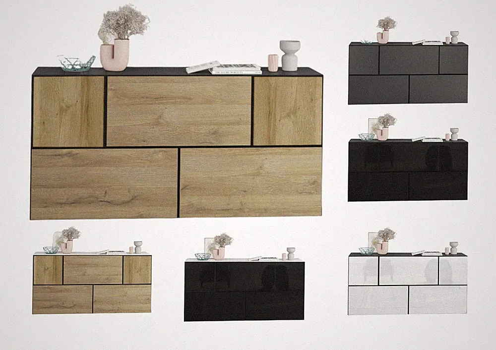 Sideboard VARIANTO 3 Schrank Set 5 tlg., 152 cm, Kommode, 3 Schränke mit Klappen